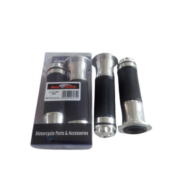 BS1474-SILVER - Handle Bar Grips with Silver Ends