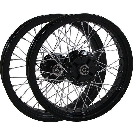 BS1483 CUB 36 Spoke 17in  Black Wheel Set With Fitted Front Disc Brake 3.0F x 3.5R
